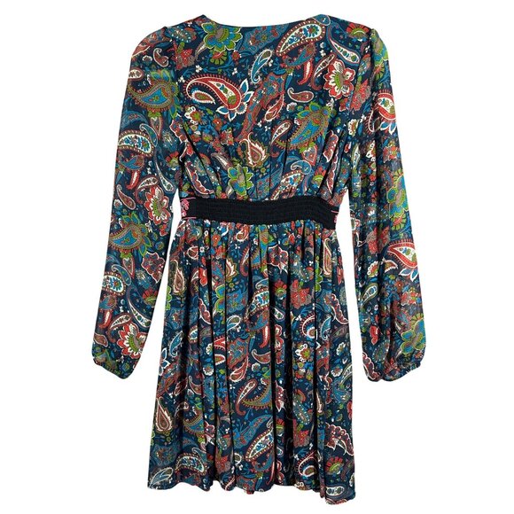 Flying Tomato Bohemian Paisley Dress Size Small Long Sleeve V-Neck - Picture 2 of 12